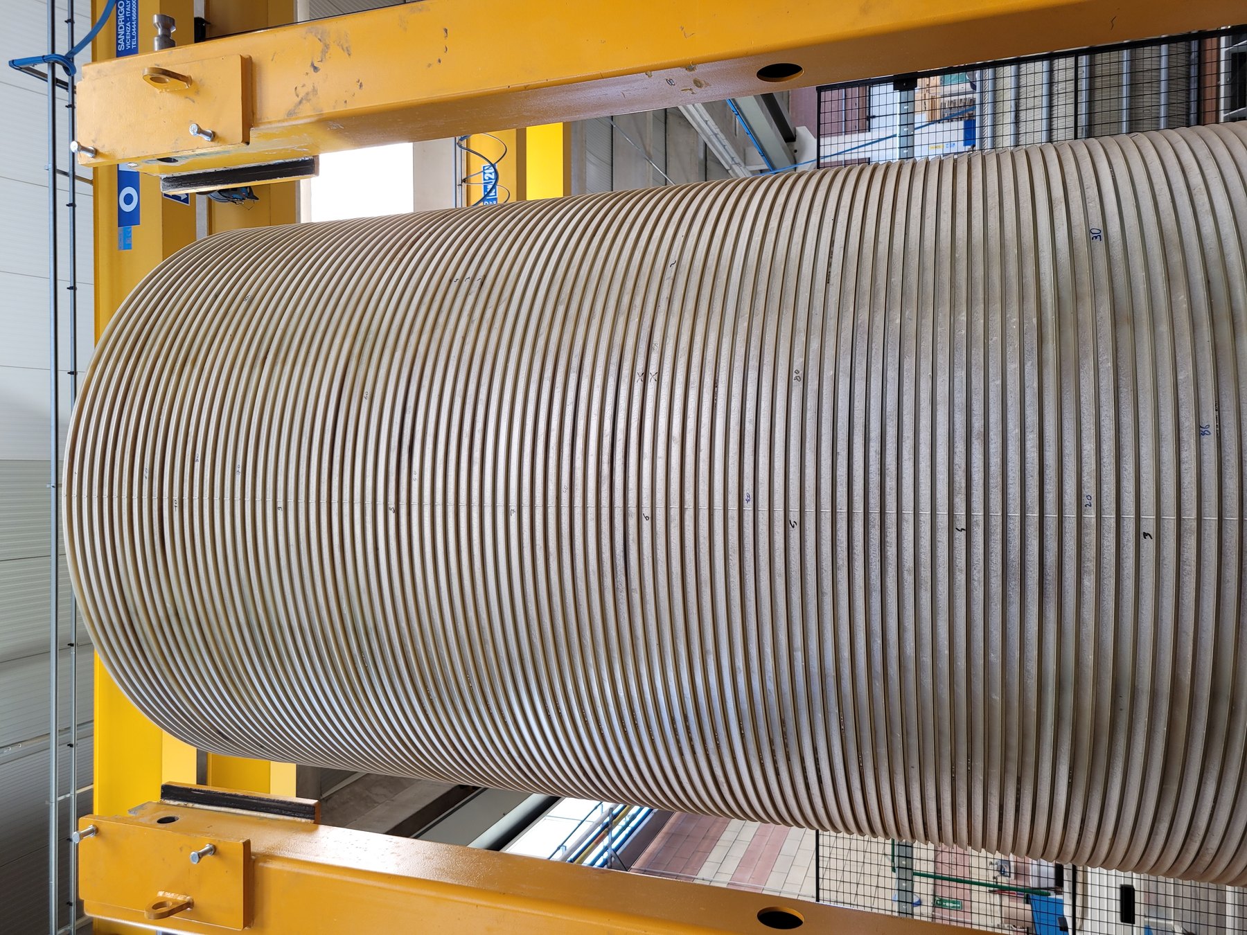 Hydrogen electrolyser stack on the assembly line.